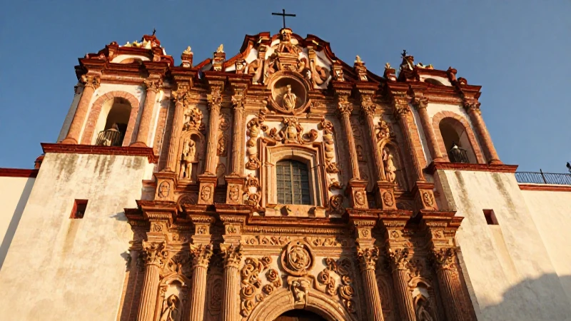 Fachada barroca mexicana, dorada y detallada