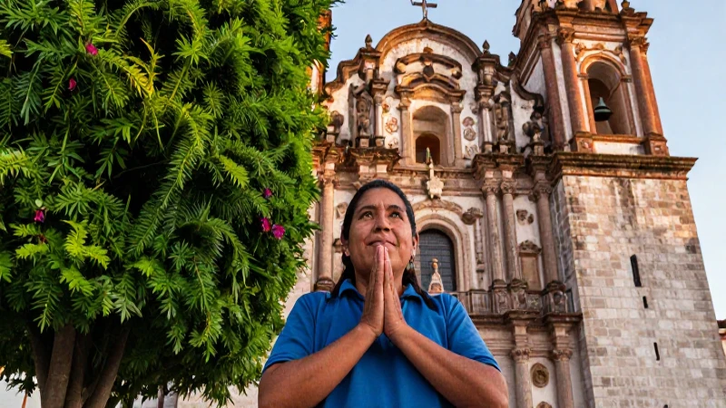 Fachada antigua con oración mestiza al atardecer