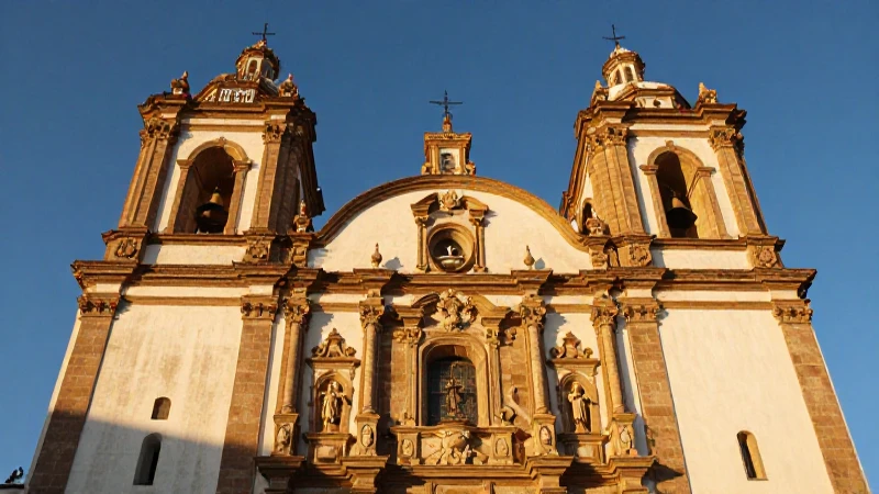 Fachada dorada, arquitectura tepetate, atardecer
