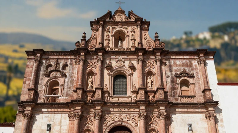 Fachada barroca mexicana, cálida y detallada