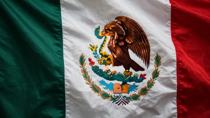 Bandera mexicana, escudo detallado, luz intensa