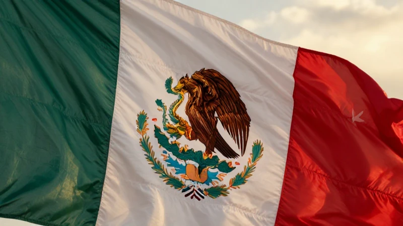 Bandeira mexicana, escudo, luz dorada, cinematográfico