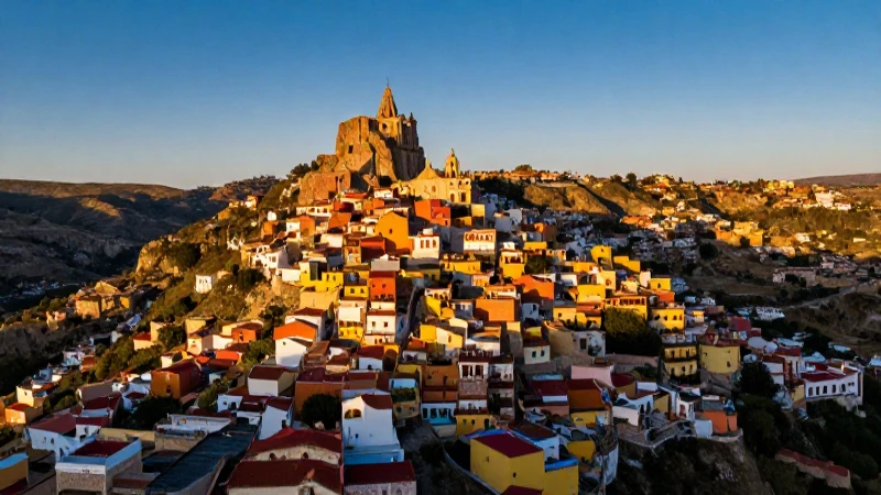 Paisaje guanajuatense vibrante, montañas antiguas, luz dorada