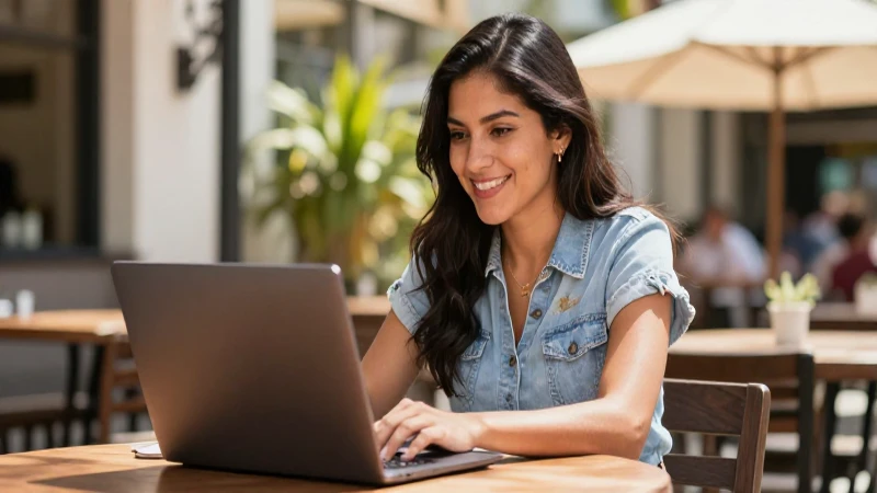 Información sobre Internet en Chetumal con Megacable 8 Mujer mestiza sonríe en un café soleado