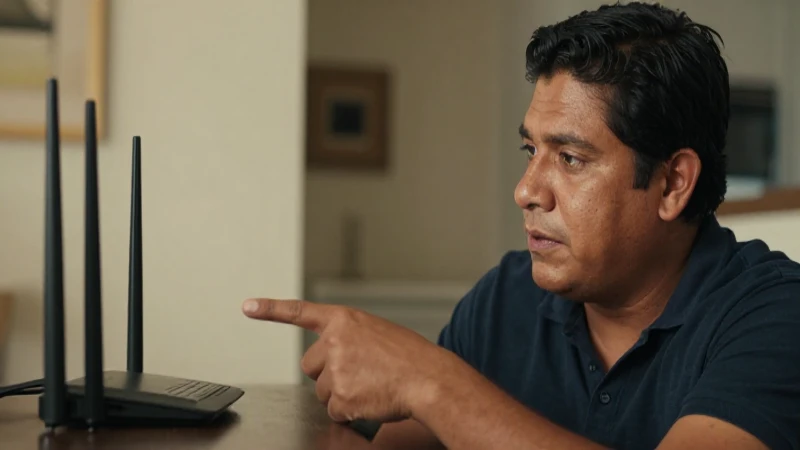Mujer mestiza señala el router en casa