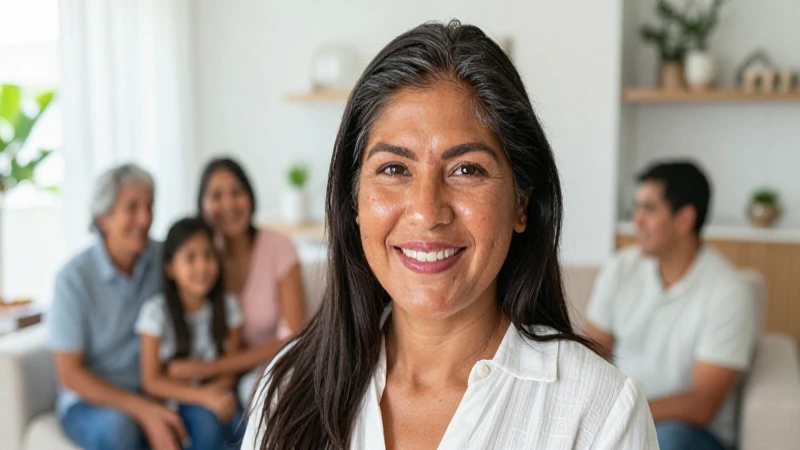 Familia mestiza sonriente en un hogar cálido