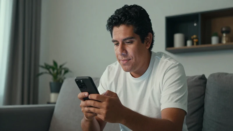 Joven mestizo usa smartphone en casa