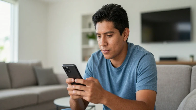 Mexicano mestizo con smartphone en casa