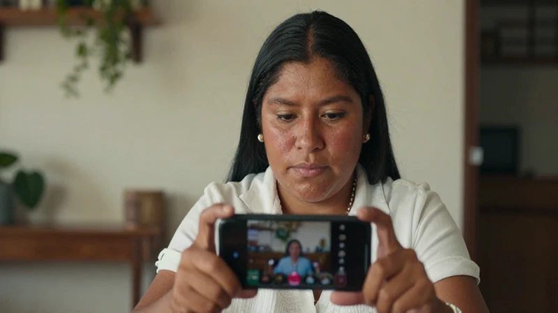 Joven mestiza, smartphone, luz cálida y cinematográfica