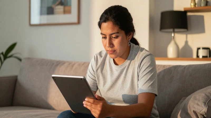 Mexicano mestizo usa tablet en casa