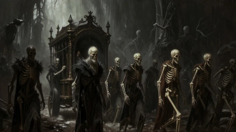 Monje esquelético en carruaje gótico oscuro