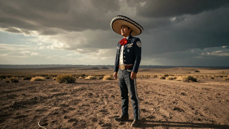 Hombre mexicano, paisaje desértico, luz dramática