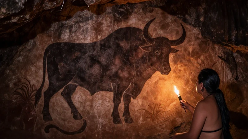 La Cueva del Toro: MISTERIOS y LEYENDAS que ENAMORAN 4 Pintura rupestre de toro, arte oscuro épico