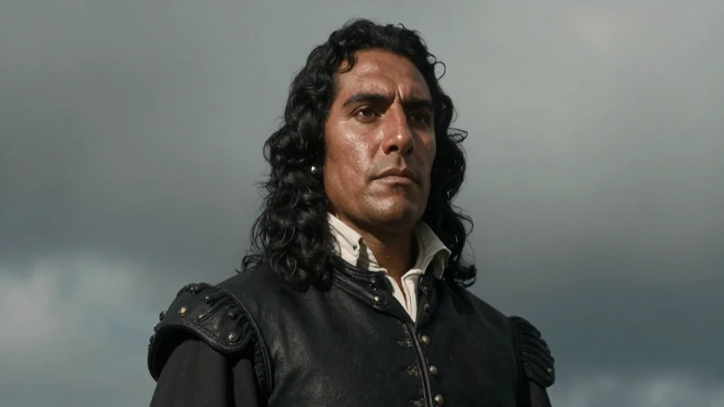 Conquistador mestizo bajo luz dramática histórica