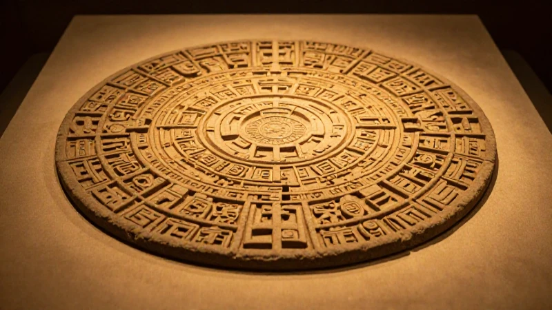 Calendario azteca, códices, luz cálida cinematográfica