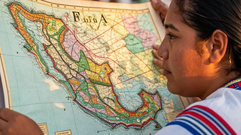 Mapa antiguo, étnico mexicano, bañado en luz dorada