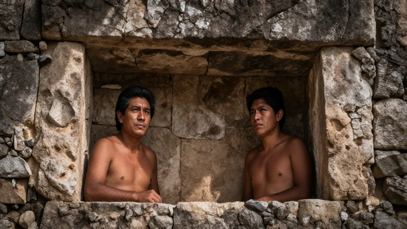 La Peña Valle de Bravo: DESCUBRE el MISTERIO del TESORO 4 Dos hombres mestizos frente a un acantilado antiguo