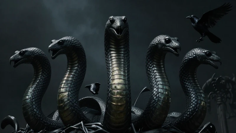 La SERPIENTE de 7 CABEZAS: Descubre su MISTERIO y LEGADO 7 Serpiente oscura y dramática, arte fantástico