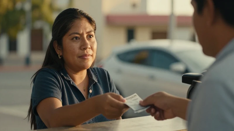 Mujer mestiza, luz cálida, pagando en mostrador