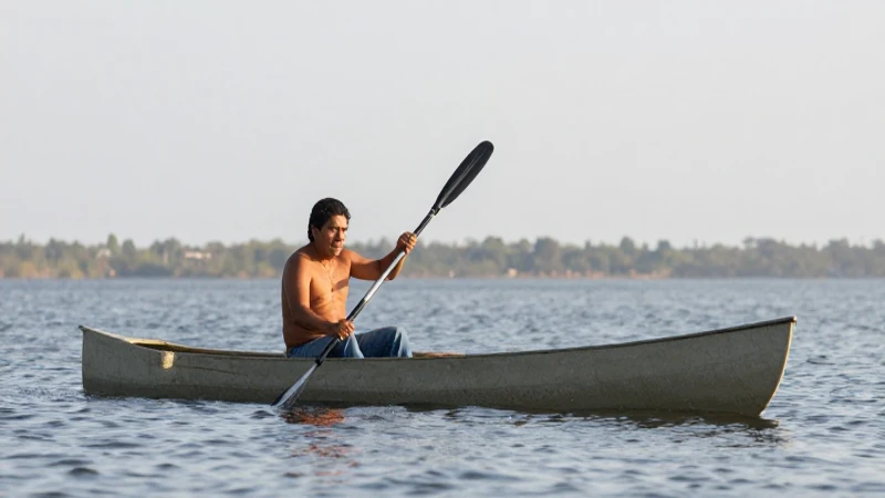 Remo en lago mexicano, luz suave