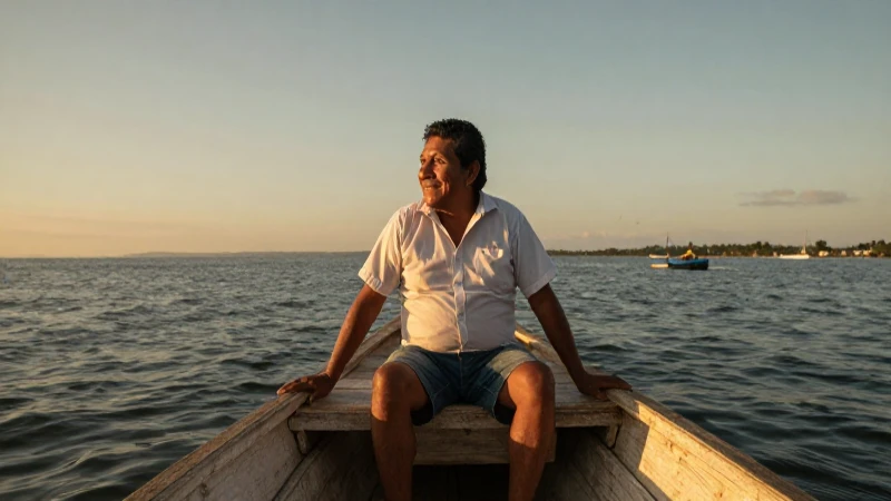 Laguna, bote, sonrisa al atardecer mexicano