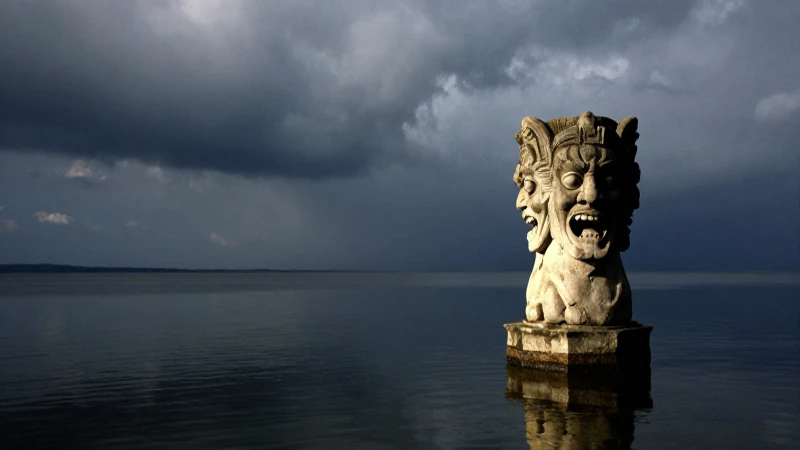 Atmosfera surrealista: tormenta, piedra y sombras