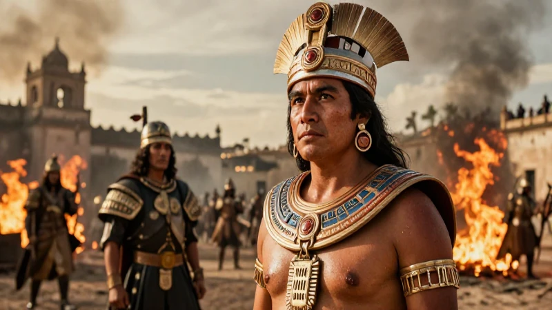 Guerrero azteca frente a conquistador español