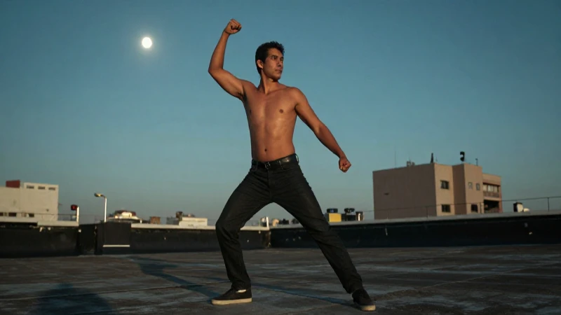 Joven mexicano en azotea, luz de cine