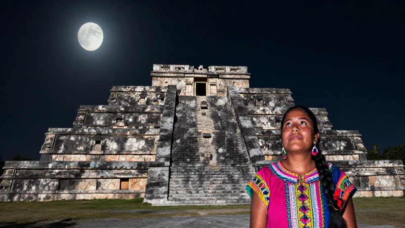 Leyendas de la CDMX: Mitos que Te Dejarán Sin Aliento 8 Ruinas aztecas bajo la luna, atmósfera mística