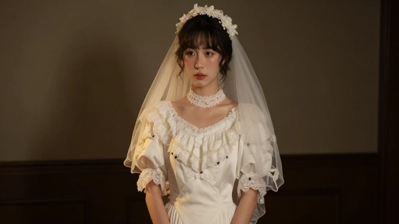 Novia Vestida de Blanco: Misterios y Tradiciones Revelados 8 Joven en vestido nupcial antiguo, suave luz