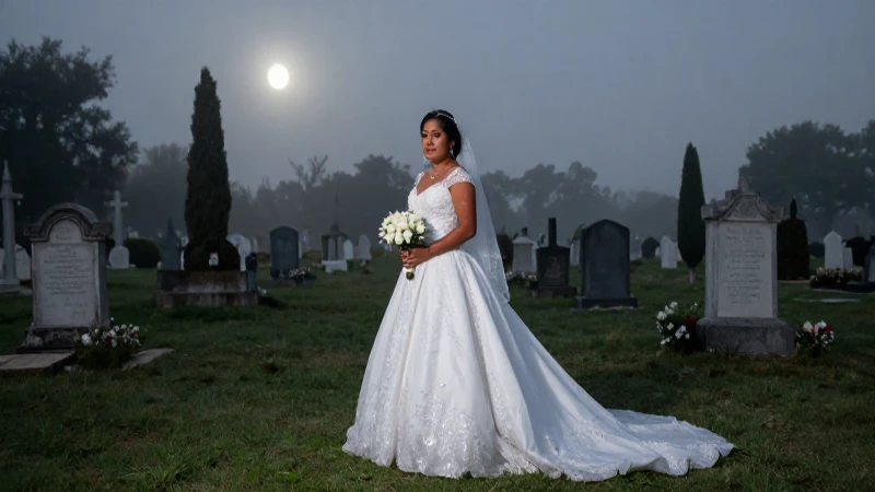 Novia Vestida de Blanco: Misterios y Tradiciones Revelados 5 Novia mestiza, melancólica, en cementerio bajo la luna