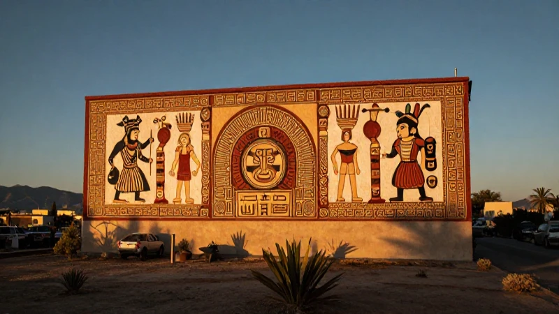 Leyenda ancestral pintada en desierto cálido
