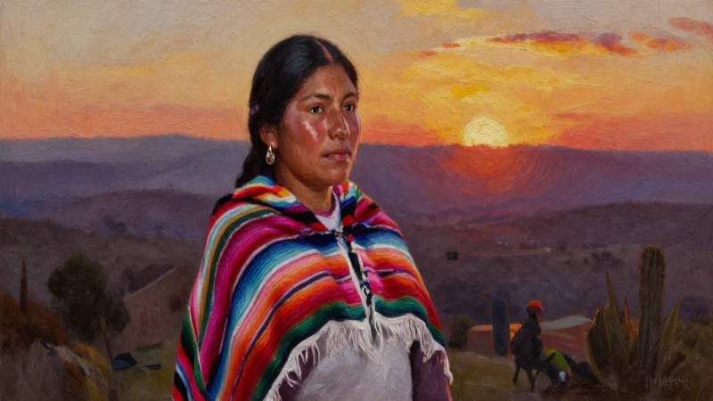 Mujer mestiza ante el Cerro de la Silla
