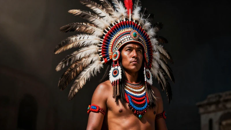 Guerrero azteca con vibrantes colores y realismo