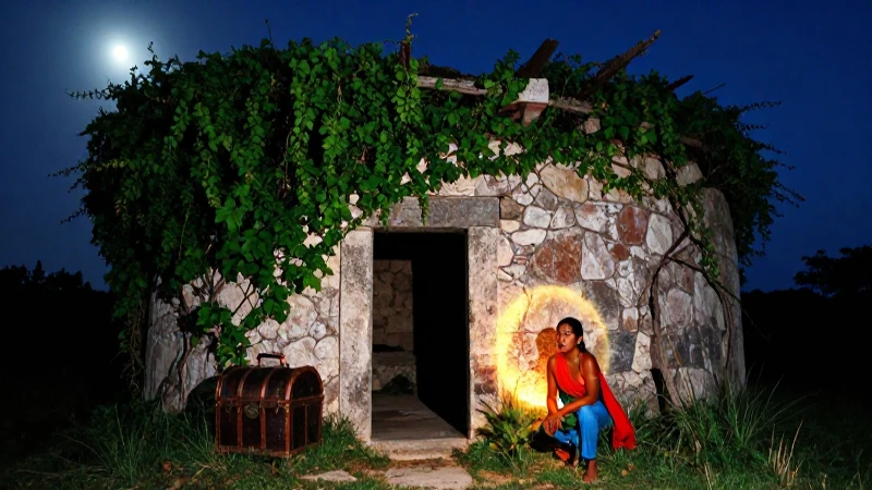 Casa antigua, tesoro y luz pirata, vibrante