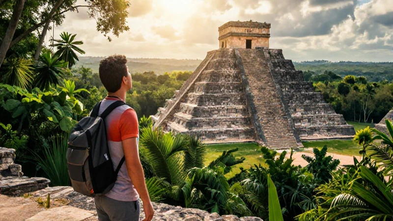 Pirámide antigua en selva, exploración vibrante
