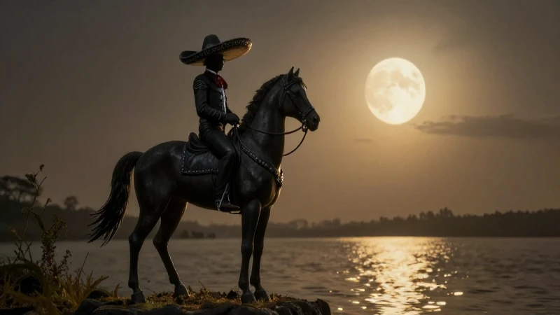 Charro Negro cabalga bajo la luna dorada