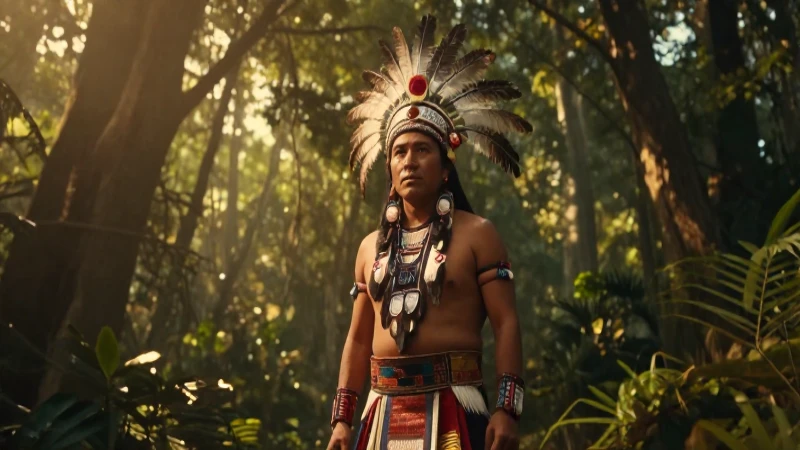 Mitos y Leyendas de Tlaxcala: Historias que Sorprenden 4 Guerrero tlaxcalan en bosque místico