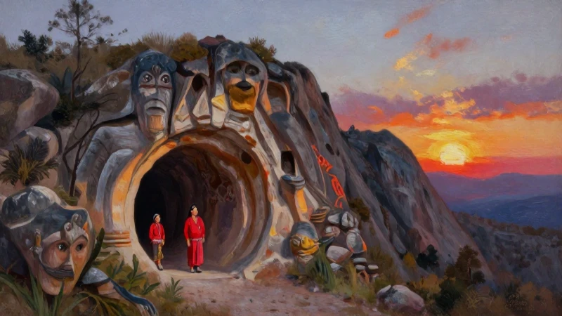 10 Mitos y Leyendas Cortas de Hidalgo que Te Sorprenderán 3 Pintura vibrante de la montaña Huasna al atardecer