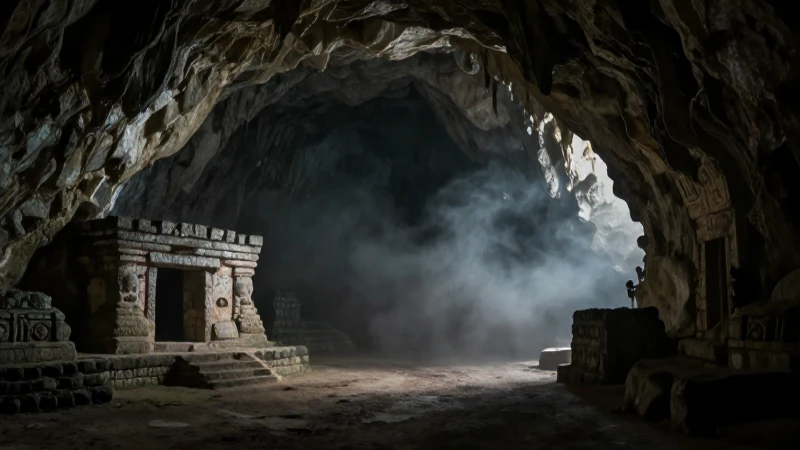 10 Mitos y Leyendas Cortas de Hidalgo que Te Sorprenderán 8 Entrada oscura, ruinas antiguas y atmósfera gótica