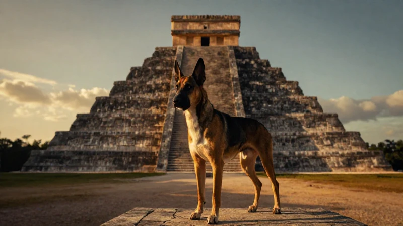 Xoloitzcuintli en pirámide, atmósfera mística e histórica