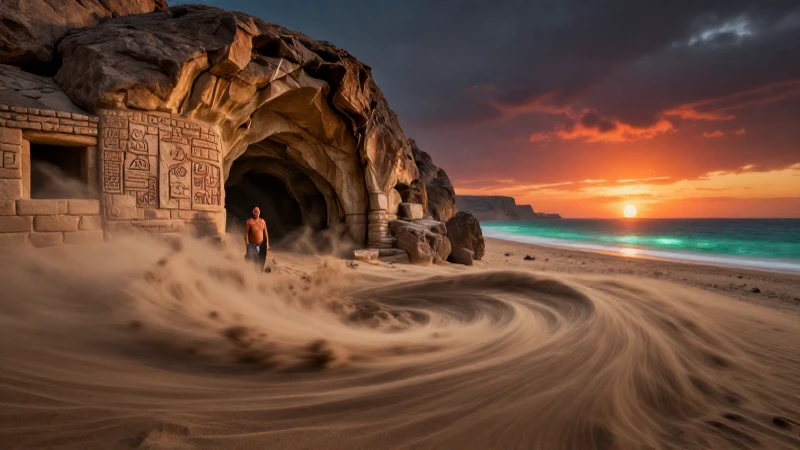 Un paisaje desértico mexicano con elementos míticos