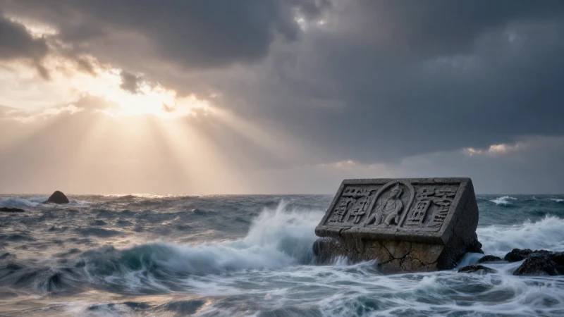 Olas, piedra antigua, luz cinematográfica, éter