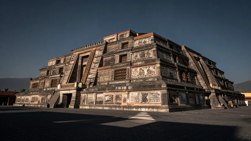 Neza, arquitectura azteca, luz y sombras dramáticas