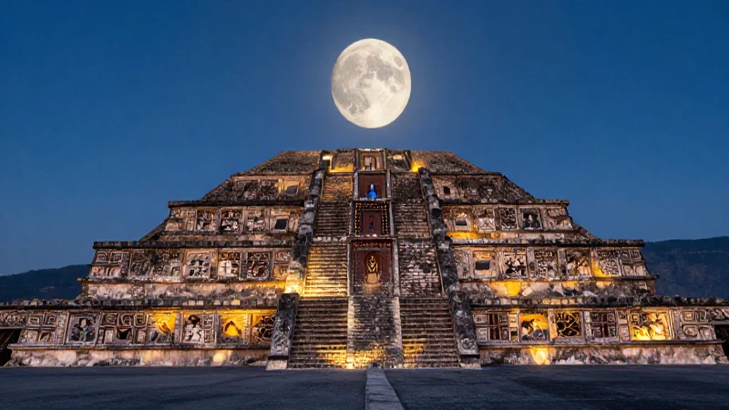 Pirámide azteca iluminada, mística y vibrante