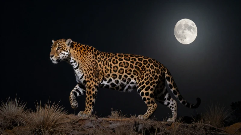 Jaguar nahual bajo luz dramática y lunar