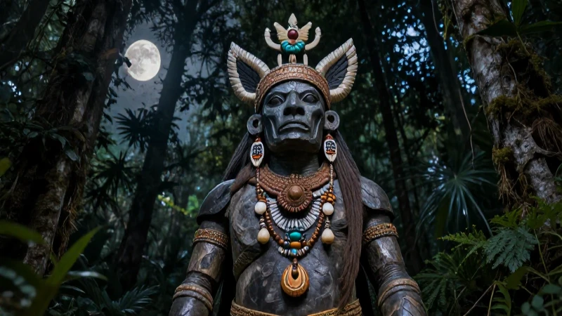 Nahual en bosque, iluminado por la luna