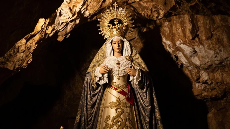 Virgen de Leyendas en cueva, luz dramática