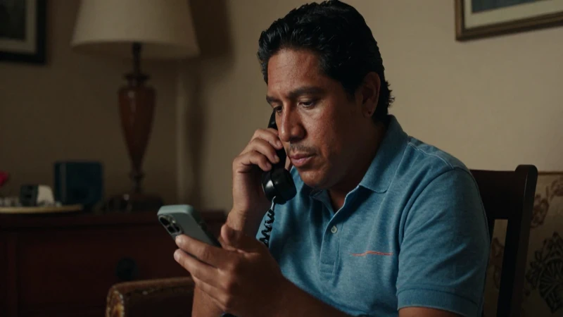Cómo realizar una llamada por cobrar en Movistar 3 Mexicano mestizo con teléfono antiguo, luz tenue