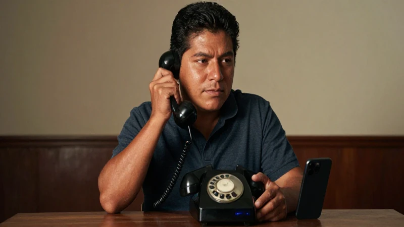 Cómo realizar una llamada por cobrar en Movistar 7 Mexicano mestizo con teléfono antiguo y moderno